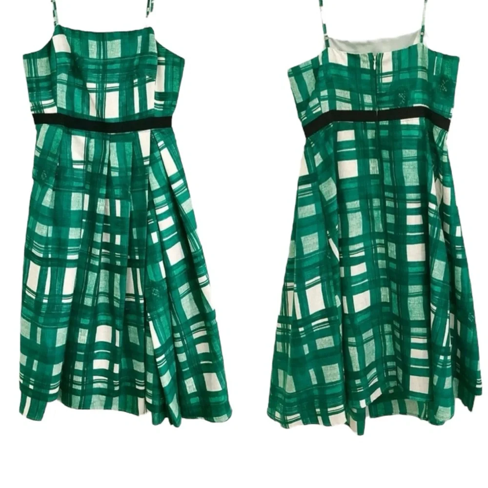 Kristin Davis Plaid Green And White‎ Pin Up Style Dress. Size 6